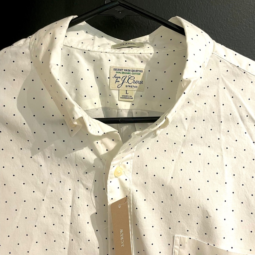 Jcrew L white with black polka dots button up. New with tags